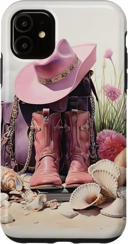 Vista 8 de Botas rosas y sombrero de vaquero Funda floral de vaquera costera para iPhone 17