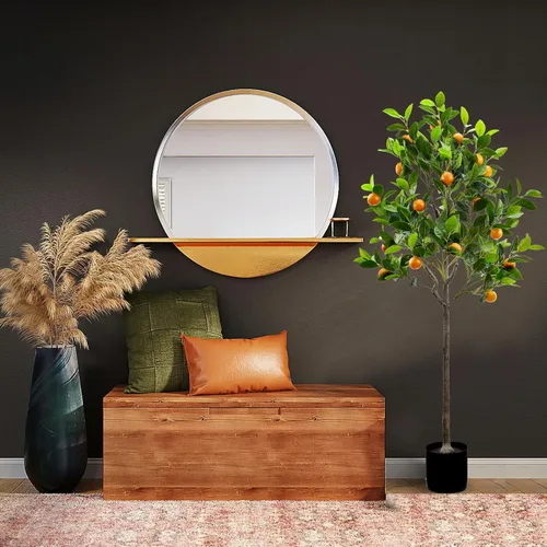Vista 3 de Gresorth - Árbol de naranja artificial de 4.59 pies para decoración de plantas verdes Fruta realista, con maceta de plástico, hojas realistas