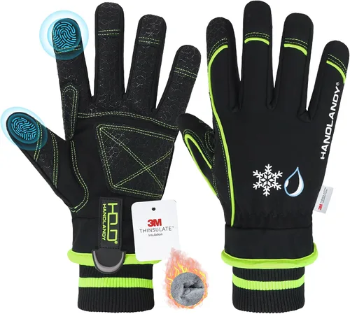 Vista 11 de Guantes de trabajo con aislamiento impermeable, guantes térmicos de invierno para hombres y mujeres, compatible con pantalla táctil, guantes de Azul