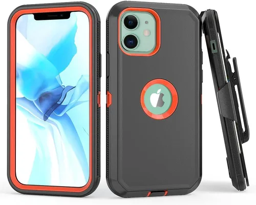 Vista 11 de Protector de armadura resistente a prueba de golpes para iPhone 12 y 12 Pro - Funda con clip para cinturón (negro)