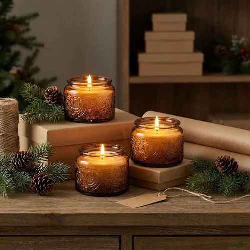 Vista 12 de Paquete de 18 recipientes de vela de vidrio en relieve de 4 onzas con tapas y etiquetas de bambú, tarros de vela azules para hacer velas, diseño