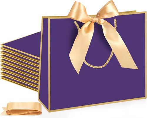 Vista 27 de Silkfly 12 bolsas de regalo con asas para dama de honor, 12 x 10 x 4 pulgadas, elegantes bolsas de regalo de bienvenida de boda con lazo para Negro