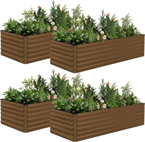 Vista 15 de NAVINE Cama de jardín elevada de 8 x 4 x 2 pies, macetas elevadas de metal grande, macetas para plantas al aire libre para verduras, flores
