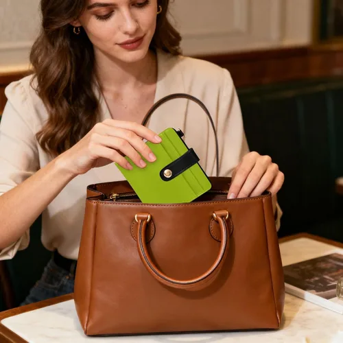 Vista 6 de Safety Green Womens Wallet Leather RFID Blocking Bifold Slim Wallets, Small Thin Ladies Credit Card Holder Double Zipper Pocket