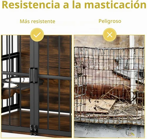 Vista 8 de ROOMTEC Jaula para Perros Estilo Mueble para Perros Grandes de Interior Super Resistente y Duradera con 2 Cuencos de Acero Inoxidable