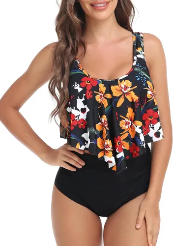 Vista 3 de Tankini Swimsuits for Women Two Piece Bathing Suits Ruffled Flounce Tankini Top with High Waisted Bottom Bikini Set