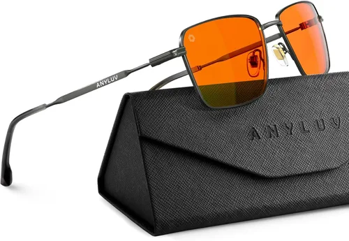 Vista 13 de ANYLUV Rectangle Blue Light Glasses, Classic Business Style Computer Glasses, Lightweight Metal Eyeglasses for Anti Eyestrain