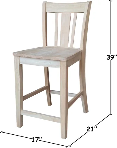 Vista 2 de Taburete de comedor de madera maciza San Remo - Altura del asiento de 24 pulgadas, sin terminar