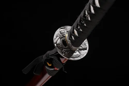 Vista 3 de Espada samurai japonesa hecha a mano, Katana de acero T10 de 41 pulgadas, hoja templada de arcilla es resistente y afilada (marrón)