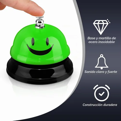 Vista 4 de Hotop Campanas de escritorio de 3 piezas para servicio, divertida recepción, sonriente, timbre de metal, timbre de llamada, para cocina, hotel