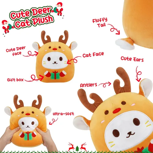 Vista 3 de Peluche de reno de Navidad, almohada de reno de 10 pulgadas, lindo juguete de peluche suave, animales de peluche de Navidad para niños, niñas y niños
