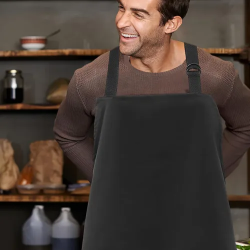 Vista 5 de Adjustable Waterproof Kitchen Apron with Pockets, Black Dishwasher Apron for Cooking, Housework, Restaurant, and Cleaning Use