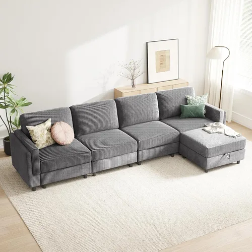 Vista 22 de KKL Sofá cama modular modular con otomana de almacenamiento, sofá cama convertible en forma de L/U para sala de estar, diseño reversible moderno