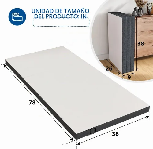 Vista 6 de Colchón plegable, colchón triple con funda transpirable y lavable, colchón plegable de 3 pulgadas para campamento, invitados, caravana, colchón