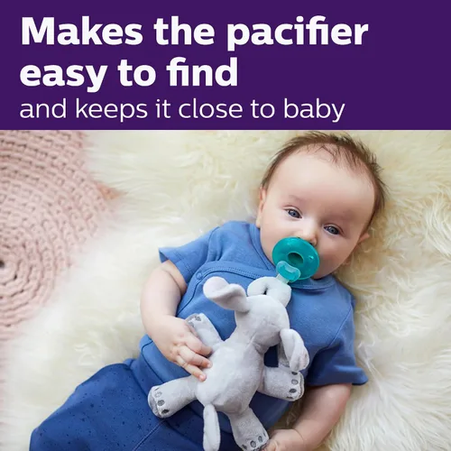Vista 3 de Philips AVENT Soothie Snuggle Portachupetes con Chupete Desmontable, 0m+, Elefante, SCF347/03- 1 Unidad (Paquete de 1)