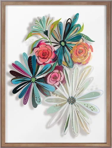 Vista 6 de Kate and Laurel Blake Flowers on Glass 2 flores enteras enmarcadas arte de pared de vidrio impreso por Jessi Raulet de Ettavee, oro de 18 x 24