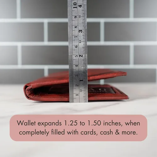 Vista 5 de ag wallets Billetera bifold europea de piel auténtica RFID para hombre, 2 ventanas de identificación, Borgoña