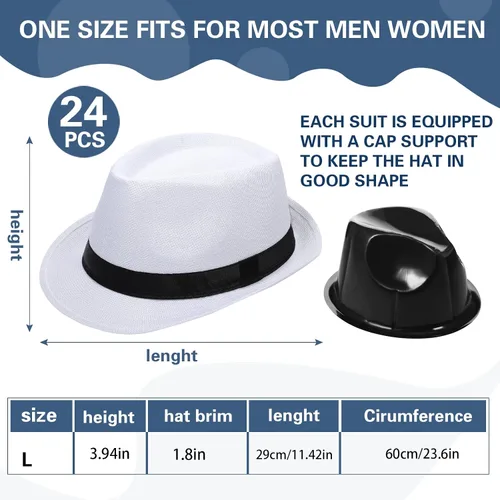 Vista 2 de Paquete de 24 sombreros Fedora de los años 20 a granel para hombres, sombreros de ala corta para el sol Panamá para mujeres, disfraz de fiesta