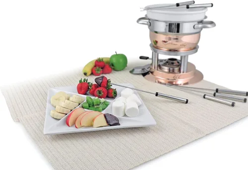 Vista 2 de Swissmar F77103 - Plato de porcelana para raclette/fondue, redondo, porcelana, 10.0 in x 10.0 in, plato para servir queso/fondue de chocolate, juego