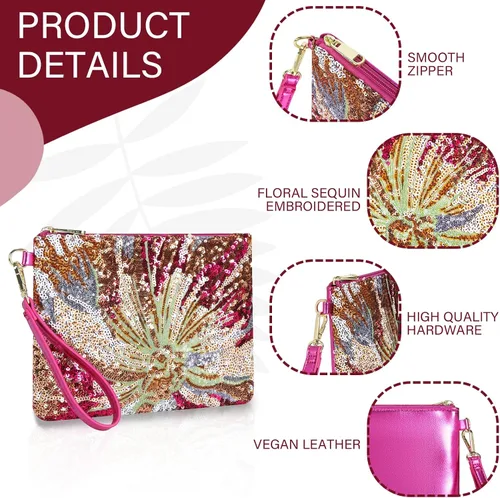 Vista 3 de ER.Roulour Bolso de paja de verano para mujer, bordado floral, bolso de mano de paja tejido para playa, fiesta, boda