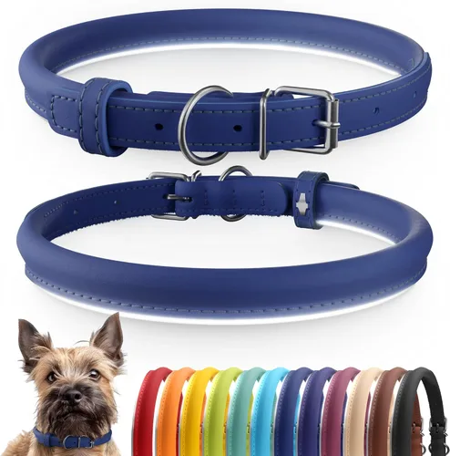 Vista 38 de CollarDirect - Collar de cuero enrollado para perro, collar redondo acolchado suave para cachorro, collar de cuero auténtico hecho a mano