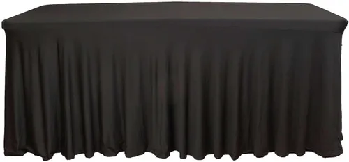 Vista 7 de Efavormart - Falda de mesa rectangular de una pieza de elastano de 6 pies, color negro, con volantes
