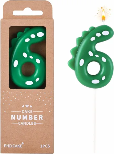 Vista 11 de PHD CAKE Velas de cumpleaños de 7.01 cm de dinosaurio verde con números del 5, velas de dinosaurio con números, velas de número para pastel