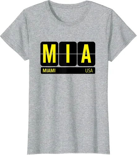 Vista 9 de MIA Miami Florida USA Travel Souvenir Yellow Text Camiseta, Blanco