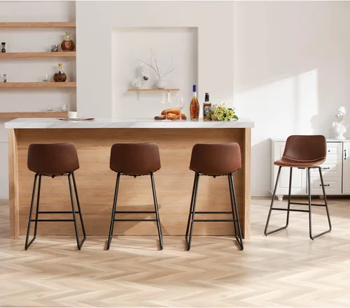 Vista 16 de HeuGah Juego de 2 taburetes de bar de piel sintética, sillas de comedor con patas de metal y respaldo suave, fáciles de montar