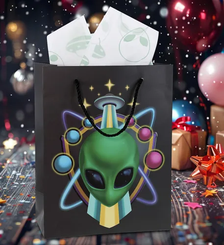 Vista 5 de DolliBu Alien - Bolsa de regalo grande con papel de seda y asas, 13 pulgadas