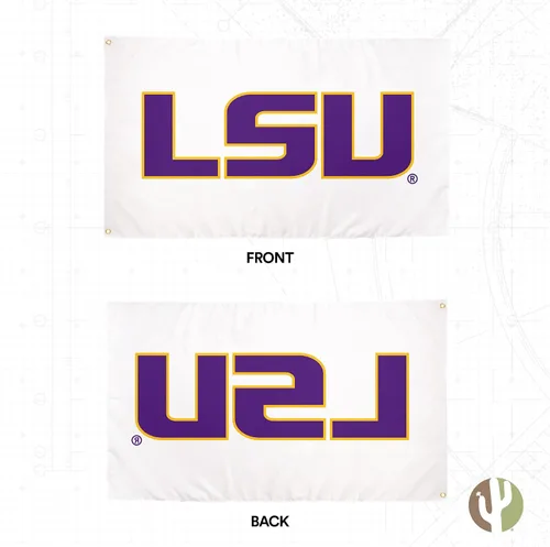 Vista 2 de Desert Cactus Bandera de la Universidad Estatal de LSU Louisiana de 3 x 5 Blanco