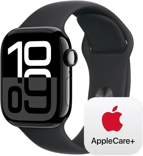 Vista 46 de Apple Watch Series 10 [GPS 42 mm] Smartwatch con caja de aluminio negro brillante y correa deportiva negra - M/L. Rastreador de fitness, aplicación