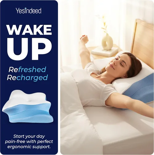 Vista 5 de Almohada refrescante para aliviar el dolor: soporte cervical para dormir, diseño de espuma viscoelástica contorneada para dolor de cuello y hombros