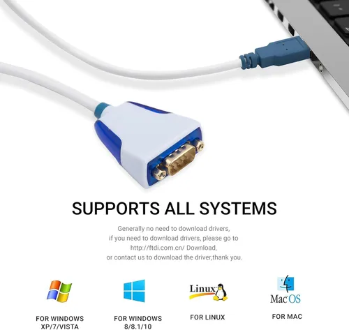 Vista 3 de Elecbee Cable USB a DB9 macho RS232 Us232R 1M Cable convertidor con chip FT232RQ soporta todos los sistemas informáticos, velocidad de transmisión