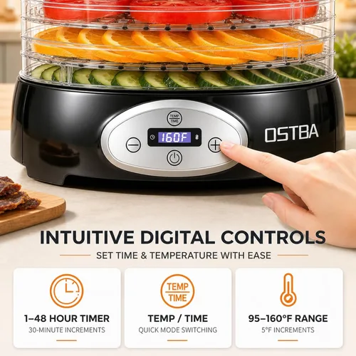 Vista 6 de OSTBA Deshidratador de alimentos, 5 bandejas sin BPA, temperatura ajustable