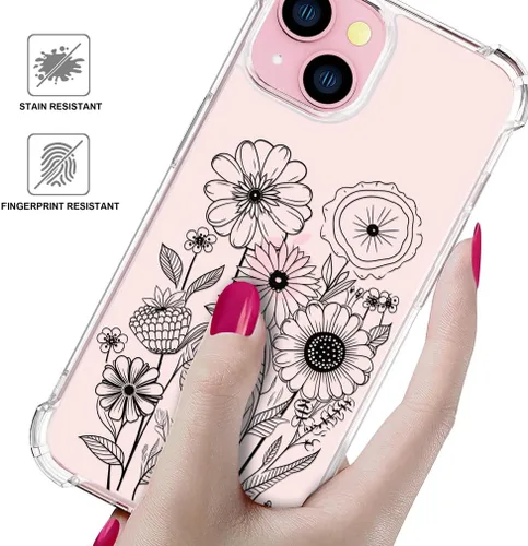 Vista 5 de Funda para iPhone 14 - Flores negras transparentes Flores negras claras