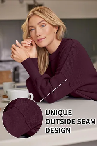 Vista 211 de Lillusory - Suéter extragrande con mangas de murciélago y cuello redondo para mujer, prenda moderna de otoño de tejido de punto sin botones