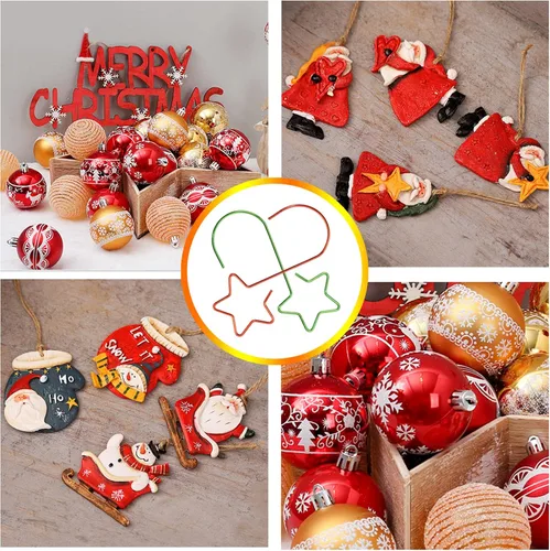 Vista 7 de Tupalizy 80 ganchos de adorno en forma de estrella para colgar decoraciones de árbol de Navidad, ganchos de acero inoxidable S para manualidades