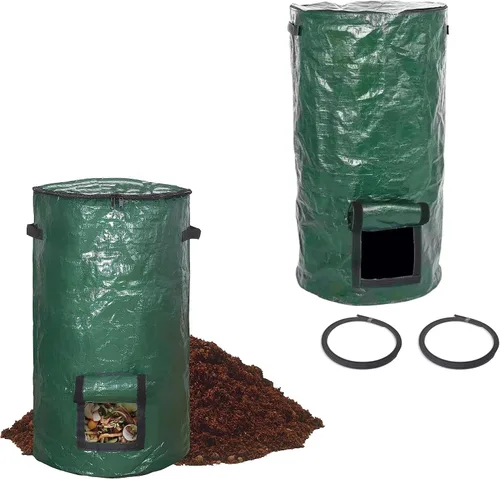 Vista 12 de Bolsas de compost de 34 galones, bolsas de compost de jardín reutilizables al aire libre, desechos orgánicos, bolsa de compostaje para jardín