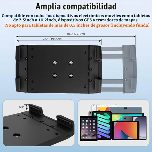 Vista 2 de Soporte de aluminio resistente para tableta para camión, base de taladro para automóvil, vehículos comerciales, tablero, barco y pared, compatible