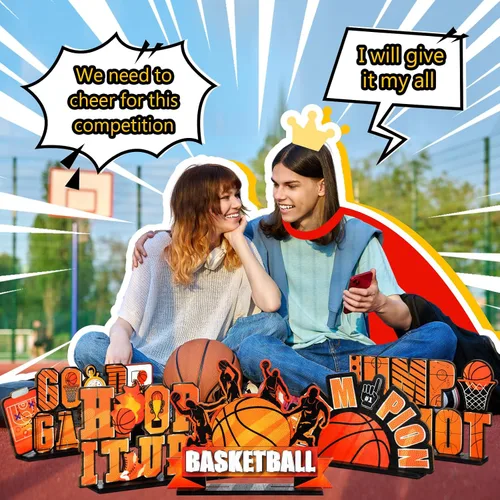 Vista 5 de 6 piezas de decoración de mesa de baloncesto para fiesta de cumpleaños de baloncesto, adornos de madera, centros de mesa para cumpleaños, baby shower