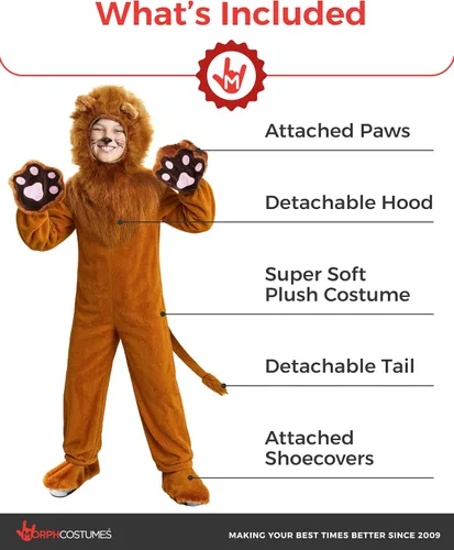 Vista 2 de Morph Disfraz de león de lujo para niños, disfraz de melena de león, disfraz de Halloween para niños, niñas y niños pequeños