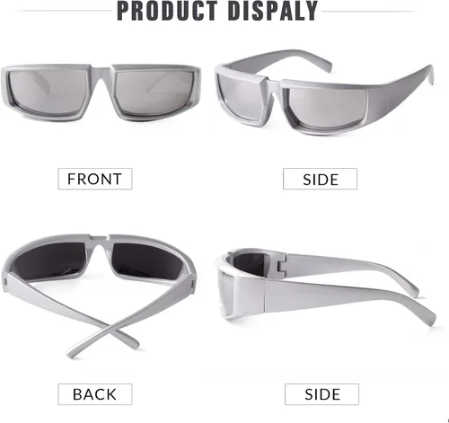 Vista 5 de Gafas de sol envolventes para hombres y mujeres, gafas de sol futuristas Y2K, gafas de sol deportivas, gafas de sol UV400, gafas plateadas