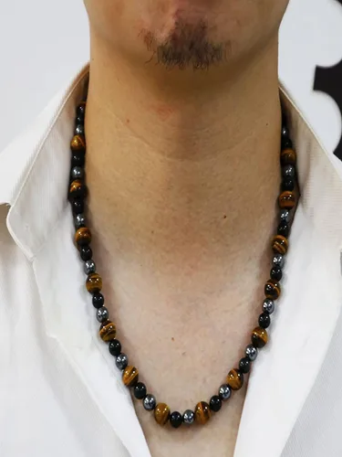 Vista 2 de Harry and Henry Collar tribal de ojo de tigre para hombre, collar de cuentas curativas, regalos de joyería, Cristal, No es una piedra preciosa