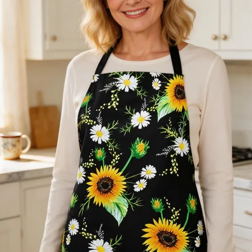 Vista 4 de Violet Mist Delantal floral para mujeres y niñas, lindo delantal de cocina floreciente para hombres, delantales de cocina ajustables para cocina