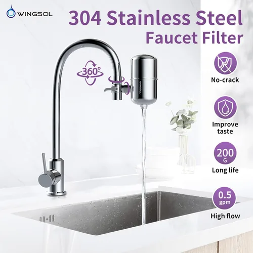 Vista 2 de WINGSOL WINGSOL Filtro de agua alcalina de acero inoxidable para grifo de fregadero, certificado NSF/ANSI 42 y 53, mejora el pH y el sabor, reduce
