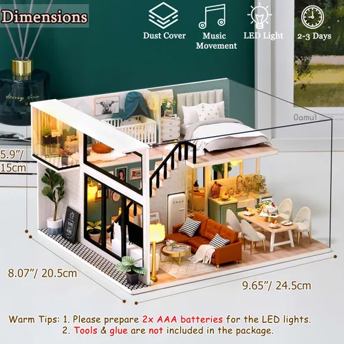 Vista 4 de TuKIIE Kit de Casa de Muñecas en Miniatura DIY con Muebles, Escala 1:24 Habitación Creativa Mini Casa de Muñecas de Madera Accesorios Más A Prueba