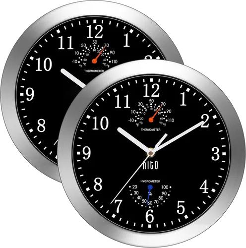 Vista 27 de HITO Reloj de pared silencioso de 10 pulgadas, funciona con pilas, sin tictac, cubierta de vidrio, marco de aluminio plateado, para decoración