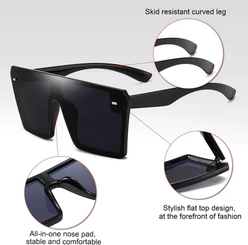 Vista 4 de Dollger Lentes de sol cuadrados de gran tamaño para mujeres y hombres, tonos retro, a la moda, con parte superior plana y con lentes sin montura