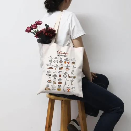 Vista 6 de MNIGIU Bolsa de lona Chicago - Bolsa de mano ecológica, bolsa de bienvenida reutilizable